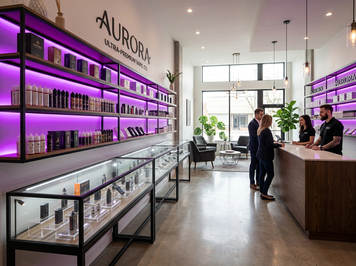 Interior view of Forever Vapes organized retail store layout